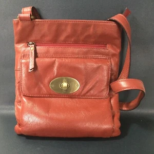 Debenhams Leather Shoulder Bag Red Vintage Metal Clasp Adjustable Strap Small - Imagen 1 de 3