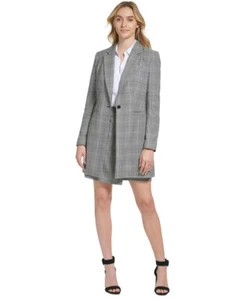 Calvin Klein Women's Glen Plaid One Button Topper Jacket (Black Multi, 10) - Picture 1 of 7