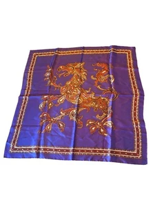Vintage Acetate Satin Hand-Rolled Scarf With Paisley Dragon Print Design - Picture 1 of 4