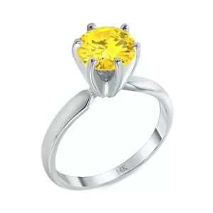 1,25 Karat Rund Gelb Kanarienvogel 14K Weißgold Solitär Verlobungsring - Bild 1 von 3