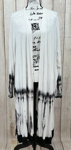 Lane Bryant Tie Dye Long Duster Cardigan Sweater Plus Size 26/28 White Black - Picture 1 of 6