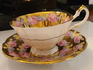 Queen Anne Bone China Tasse & Untertasse. Gold. Rosa Rose - Bild 1 von 10