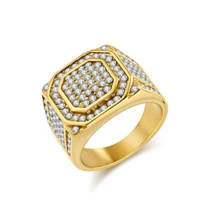 16mm Men Women's Stainless Steel Engagement CZ Bands Wedding Gift Ring Size 7-13 - Picture 1 of 10
