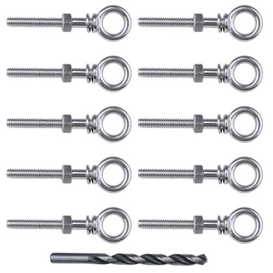 10 Pack 1/4" x 2" Eye Bolts Stainless Steel Eyebolt with Nuts Washers Threade... - Picture 1 of 5