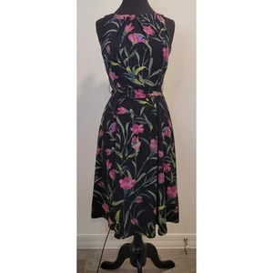 Elle Womens Sz 4 Black Floral Sleeveless Fit & Flare Midi Dress - Picture 1 of 12