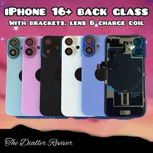 iPhone 16 Plus - Repuesto de vidrio trasero trasero con lente de cámara, soportes y bobina NFC - Imagen 1 de 1