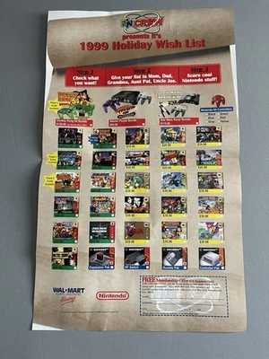 Винтажный плакат 1999 Nintendo Holiday Wish List цвет Game Boy Donkey Kong - Изображение 1 из 4