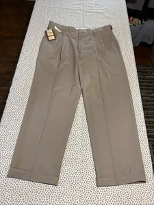 Pantaloni plissettati Haggar Comfort Waist spina di pesce vestibilità classica 36x29 Stone nuovi con etichette 2010 - Foto 1 di 10