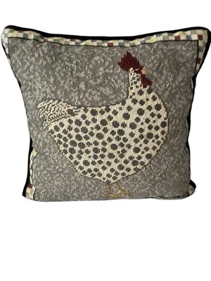 Warren Kimble Embroidered Spotted Chicken Pillow Checkerboard Farmhouse 16 x 16 - Image 1 of 4