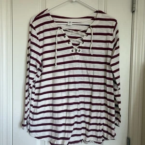 Camiseta de mujer Old Navy con cordones a rayas manga larga - talla L - Imagen 1 de 7