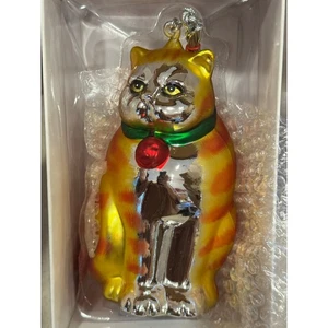 Vintage Department 56 Fat Cat Mercury Glass Handpainted 8” Ornament Orange Tabby - Picture 1 of 9