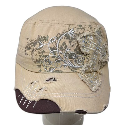 National Strapback Cadet Army Cap Beige One Size Cross Rhinestone - image 1 of 4