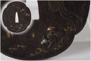 Iron Tsuba Edo Period Colored Inlay Scholar Design Unsigned Antique JP Samurai - Picture 1 of 9