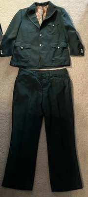 Vintage 70s Mens Polyester Leisure Suit Blazer Pants Dark Green Randolph Harwood - Image 1 of 4