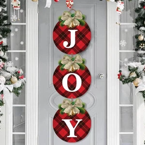 3Pcs Buffalo Plaid Christmas Wreaths Joy Signs Door Wall Decorations - Picture 1 of 5