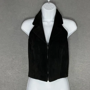 Wilsons Leather Y2K Halter Top Vest Black Suede Zip Front M Biker Festival Vtg - Picture 1 of 8