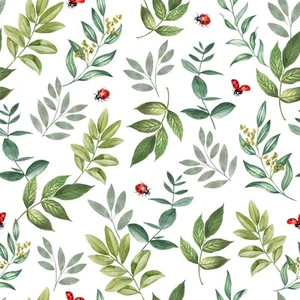 Toile cirée au mètre - Largeur 140 cm - Fleurs et Coccinelles - Vert - Picture 1 of 2