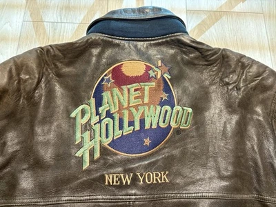 Jaqueta de couro vintage anos 90 reversível Planet Hollywood New York bombardeiro 2/3 GG - Imagem 1 de 4