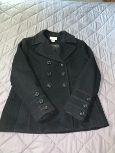 Chaquetón para mujer St. Johns Bay 70 % lana doble botonadura talla mediana, negro - Imagen 1 de 6