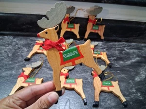 Set completo 9 renne Babbo Natale vintage addobbi natalizi in legno double face - Foto 1 di 8