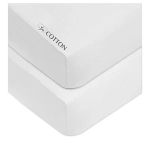 Crib Fitted Sheets Standard Crib Toddler Bed 28x52 2 Pack White 100% Cotton Knit - Picture 1 of 4