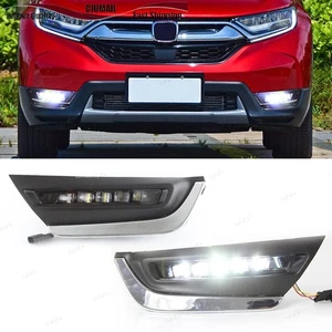 For Honda CR-V CRV 2017-19 LED Daytime Running Fog Light Cover Chrome Trim Pair - Picture 1 of 7