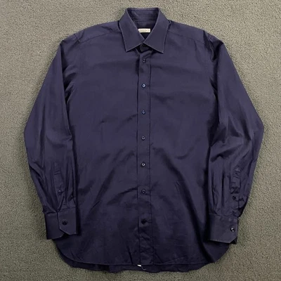 Camisa de Vestir Zilli Para Hombre 41-16 Botones Azul Sólido Formal Hecha en Italia Foto 1 de 4