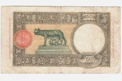 Scarce Rare Genuine Vintage 1938 Italy 50 Lire Banknote in XF+ Condition - Image 1 of 2