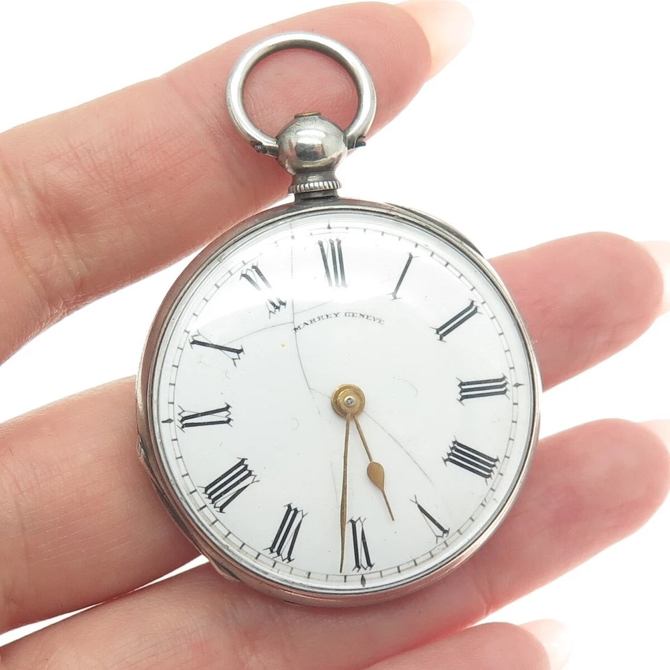 Reloj Bolsillo Mecánico Antiguo MARREY GENEVE Plata Esterlina Grabado #3580 Foto 1 de 4