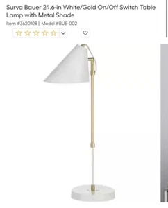 Surya Table Lamp Bauer White Brass Atomic MCM Retro Style Lightning Metal Shade - Picture 1 of 7
