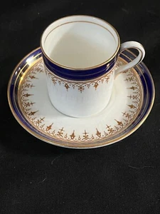 Aynsley Leighton Cobalt Demitasse Cup & Saucer Set Blue & Gold England Free Ship - Picture 1 of 4