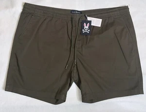 Psycho Bunny Men’s Dark Olive Riviera Elastic Waist Shorts Size XXXL Inseam 6” - Picture 1 of 11