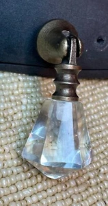 Victorian Teardrop Drawer Pull Handle Drop Knob Prism Glass Brass VTG Cabinet - Picture 1 of 12