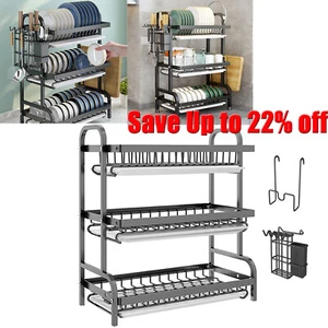 3 Tier Dish Rack Plate Cup Drying Drainer Storage Drip Tray Cutlery Holder Home- - Picture 1 of 17