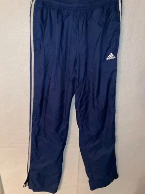 Pantalones deportivos Adidas azul marino blanco 3 rayas forrados para hombre L cremallera tobillo cordón Foto 1 de 4