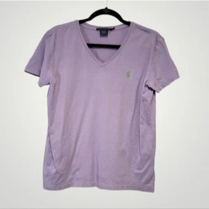 RALPH Lauren Top Kids Large Purple Tee T-shirt Short Sleeves V-neck Classicore - Picture 1 of 6