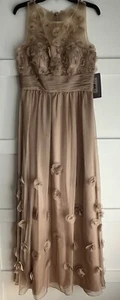 Women’s Nordstrom Formal Beige Floor Length Dress w/ Flower Accents Size 10 NWT - Picture 1 of 8