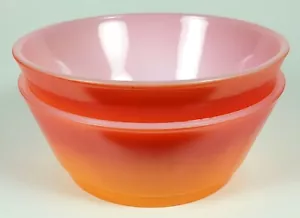 2 ciotole per cereali vintage Fire King rosso/arancio ombreggiato ancoraggio gancio lati conici - Foto 1 di 6