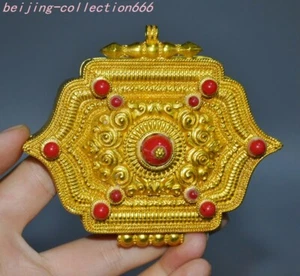 3.8"China Dynasty palace bronze 24k gold Gilt Inlay Gem fengshui Jewelry Boxes - Picture 1 of 8