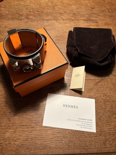 HERMÈS HERMES Collier de Chien Pelle Nera Argento Bracciale Bracciale Accessorio Donna