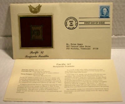 22kt Gold USPS Stamp Pacific 97 Benjamin Franklin First Day Issue - Image 1 of 4