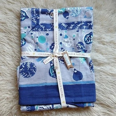 Couleur Nature Holiday Christmas Square Tablecloth Decor Blue Gray Coastal Vibes - Image 1 of 4
