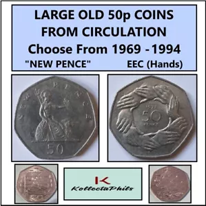 GRANDE MONETA DA 50p Cinquanta Pence Circolata a scelta anno 1969 1970 1973 CEE 1976 - 1983 - Foto 1 di 19