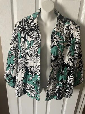 Женский блейзер Alfred Dunner черный, белый и бирюзовый с цветочным рисунком размер 18 - Изображение 1 из 4