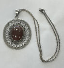 Vintage Mexican Sterling Silver Goldstone Filigree Necklace 16?