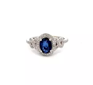 Anello Alone Originale Effy Zaffiro Blu e Diamante Oro Bianco 14k Fidanzamento Ovale - Foto 1 di 10