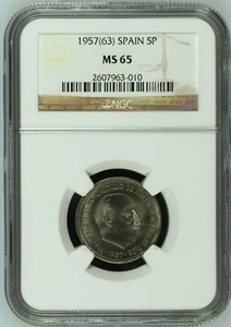 5 PESETAS FRANCO 1957*63 NGC MS 65 TOP POP MAXIMA CALIDAD SPANIEN ESPAÑA SPAIN - Imagen 1 de 2