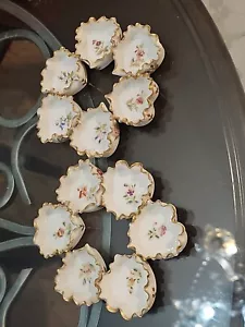 Set vintage WILLETS BELLEEK 12 APERTI 2"" ARRICCIATI SALE/cantina cuore oro floreale - Foto 1 di 12