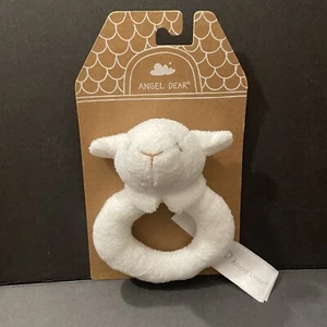 NEW Angel Dear Rattle Lamb RING Baby Stuffed Animal Lovey Toy about 5" Plush - Picture 1 of 7