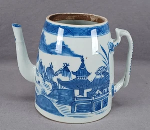 19th Century Chinese Export Hand Painted Blue Canton Pattern Coffee Pot - NO LID - Picture 1 of 12